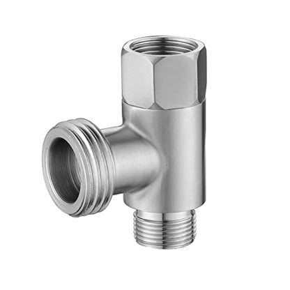 3/8 x 1/2 Adapter T Connector, ADD-A-Tee Adapter 3 Way Valve 3/8 Tee Compression, Stainless Steel Splitting Water Supply T Pipe Fitting for Bidet Hose, Angle Stop Valve T Connector