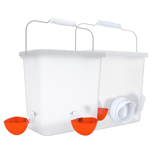 Large Automatic Chicken Feeder and Waterer Set Hanging Chicken Water Feeder Poultry Feed Bucket - color: Frosted, size: 2.6 Gal Feeder & Waterer