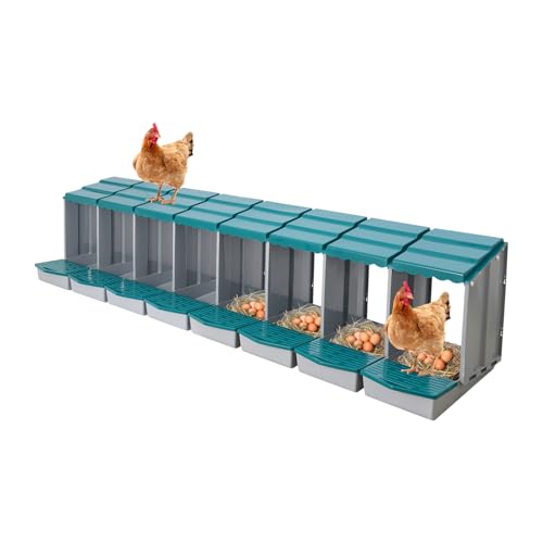 8-Compartment Hen Nesting Box, PP Chicken Egg Laying Coop, Freestanding or Wall-Mounted Poultry Nest with Stepped Roof & Drain Holes for Hens Ducks Geese Backyard Farm Home Use