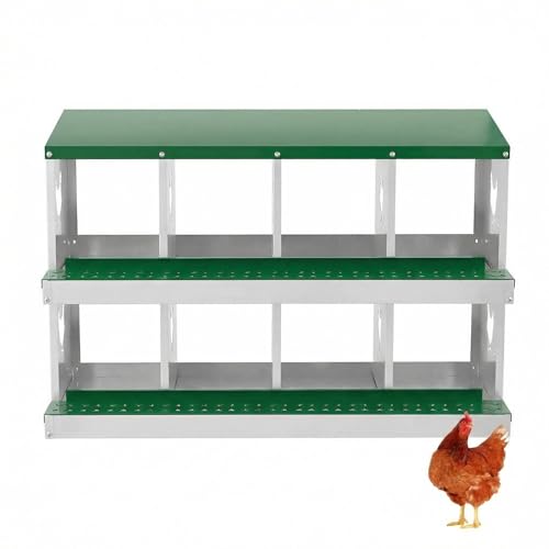 IDEALHOUSE Chicken Nesting Box, Galvanized Steel Laying Box with Rustproof & Roll-Away Egg Design, for Hens, Green 8 Compartment No Bracket - color: Green, size: 8 compartments (without bracket)