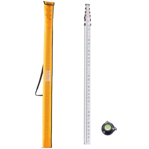 VEVOR Aluminum Grade 18-Feet/10ths 6 Sections Telescopic Measuring Rod, Double-Sided Scale 1/10ft Leveling Rod Stick with Bubble Level & Carrying Bag for Houses, Walls, Floors - size: 18 FT-10ths