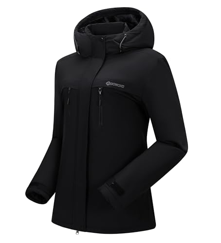Women's Waterproof Snow Ski Jacket Warm Winter Coat Insulated Snowboarding Jacket Softshell Hiking Jacket - color: Black, size: Small
