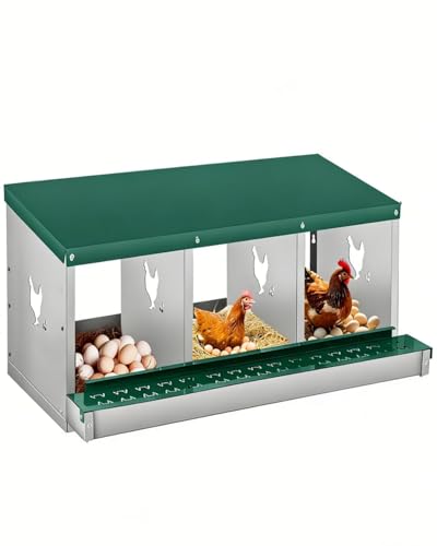 Metal Chicken Nesting Box, 3 Compartment, Single Layer, Wall Mount or Free Standing, Perch, Secure Lid, Vented Holes, Easy Egg Collection – Poultry Coop Accessory – Green - color: Green, size: 3-Room