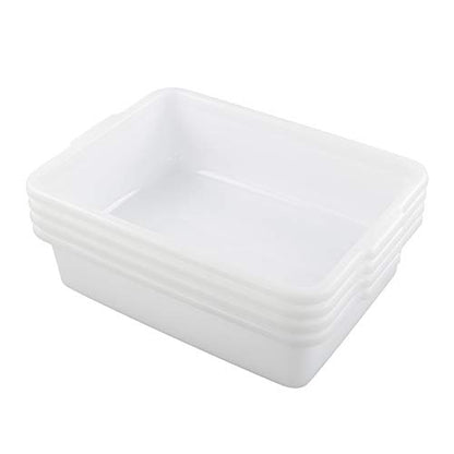 Kiddream Set of 4 Commercial Bus Box Tote, 13 Liter Large Plastic Bus Tub (White) - color: White, size: 13 Liter