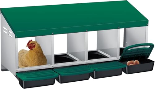 Nesting Boxes for Chickens, 4 Holes Weatherproof Metal Chicken Egg Laying Box with Removable Tray & Automatic Rollout Egg Collection, Roll Away Nesting Box Easy Clean & Quick Assemble for Hens Coop - color: Blue, size: green 4 holes
