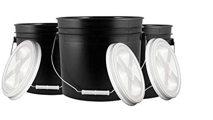 House Naturals 3.5 Gallon Black Food Grade BPA Free Made in USA Bucket Pail with White Air-Tight screw on Lid (Pack of 3) container sets - color: White Lids