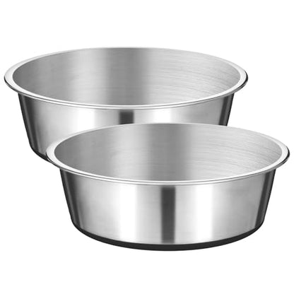 2 Pcs Stainless Steel Dog Bowls, 64oz/8 Cups Anti Rust Metal & Non Slip Rubber Base, Heavy Duty Large Feeding Dishes, Food Grade BPA Free, Food and Water Bowl for Large Dogs