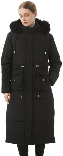 MOERDENG Women's Long Winter Puffer Coat Waterproof Warm Maxi Down Jacket Faux Fur Removable Hood Parka - color: Black, size: 3X-Large