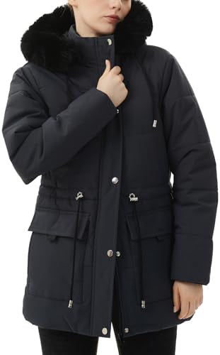 MOERDENG Women's Warm Winter Puffer Coat Thicken Fleece Lined Down Jacket Faux Fur Detachable Hood Snow Parka - color: Darkgrey, size: XX-Large