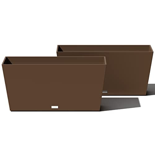 Veradek Pure Series Midori Trough Planter - Large Rectangular Planter for Indoor or Outdoor Deck/Porch | Durable All-Weather Use with Drainage Holes | Modern Decor for Shrubs, Flowers, Small Plants - color: Espresso, size: 31 inch - 2 Pack