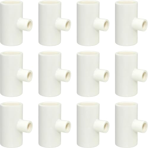 (12 Pack) Chicken Waterer PVC Tee Fittings For Threaded Poultry Watering Cups - Schedule 40 PVC 1/2 inch Slip X 1/2 inch Slip X 1/8 inch FPT