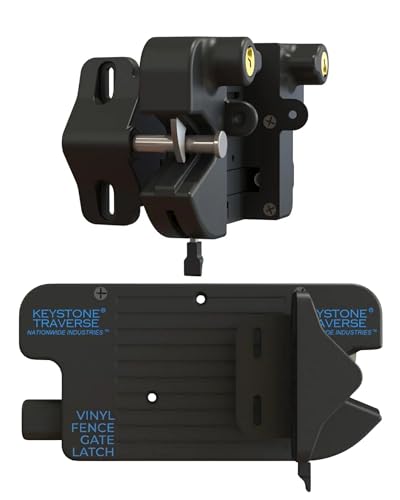 Keystone Traverse Gate Latch - Easy Install, Key-Lockable, No Drilling, Vinyl Fence Latch with Stainless Steel Screws, Adjustable for 5” Posts, Reversible Mounting for Home Security Systems