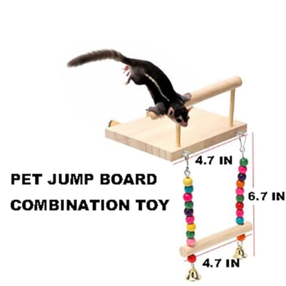 Multi-Functional Small Animal Swing Toy with Apple Wood Chewing & Climbing Rings - Exercise Platform for Hedgehogs, Squirrels, Sugar Gliders, Parrots, Rodent Cage Accessories (1Pcs)