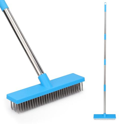 Heavy Duty Wire Broom with 70.8" Telescopic Handle: Stainless Steel Outdoor Broom for Cleaning Moss Concrete Floors Grout Gardens Patio Deck Concrete Garage - color: Blue- 70.8 Inch