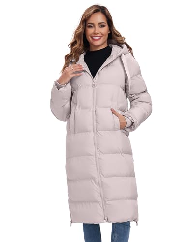 HOTIAN Womens Winter Maxi Long Puffer Coat Thicken Hooded Down Quilted Padded Jacket Winter Warm Outerwear - color: Camel, size: XX-Large