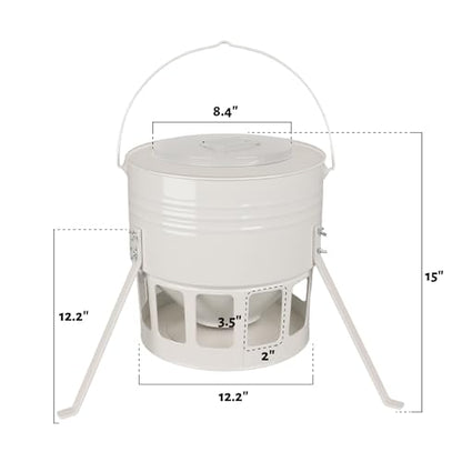 KOL Metal Chicken Feeder - 20lbs No Waste Chicken Feeder with 12 Ports, Powder Coated Rust-Proof Design & Smooth Edges for Safe Feeding (Jade White) - color: Jade White