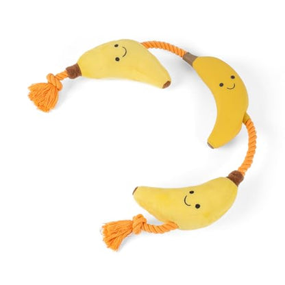 Fuzzl Tugga Bananas Dog Toy 75cm - Rope Latex and Plush Dog and Puppy Throw Fetch and Tug with Squeaker - style: Rope Bananas