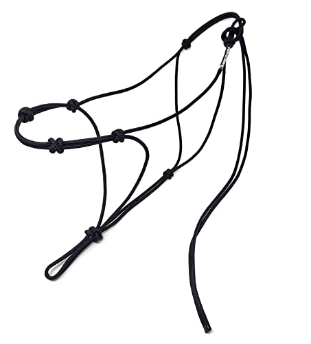 4 Knot Horse Rope Training Halter - 3/16" (5mm) Very Thin! Stiff Polyester Rope - color: Black, size: Large