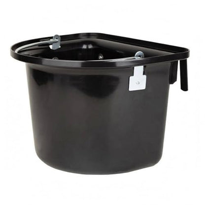 D-Shaped Feed Bucket with Metal Hooks Stall Feed Bucket Black Feeding Container