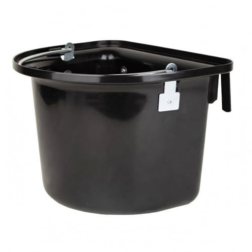 D-Shaped Feed Bucket with Metal Hooks Stall Feed Bucket Black Feeding Container