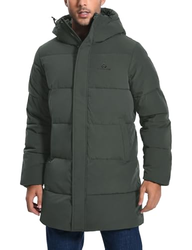Pioneer Camp Mens Long Winter Coat Hooded Waterproof Insulated Puffer Jacket Thicken Puffy Warm Down Windbreaker Parka - color: Dark Green, size: Medium