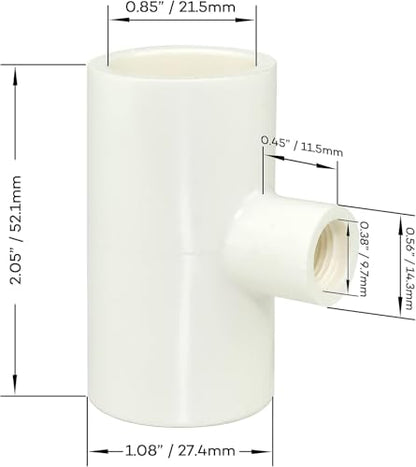 (12 Pack) Chicken Waterer PVC Tee Fittings For Threaded Poultry Watering Cups - Schedule 40 PVC 1/2 inch Slip X 1/2 inch Slip X 1/8 inch FPT