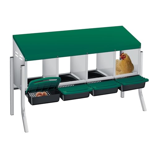 3/4-Hole Metal Chicken Nesting Box with Removable Roll-Out Tray - Easy Egg Collection & Clean Galvanized Steel Laying Box for Hens - for Backyard Coop & Poultry Farm Use - color: green, size: green 4 holes with legs