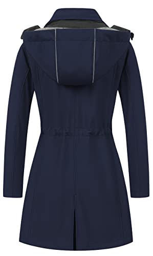 CREATMO US Women's Lightweight Waterproof Long Softshell Tactical Jacket Fleece Lined Windbreaker - color: Navy, size: Medium