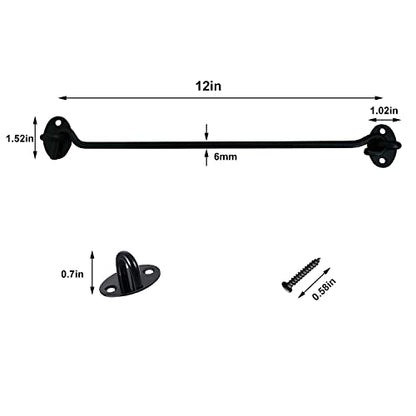 2 Pack 12’’ Safety Door Hook and Eye Latch,Stainless Steel Privacy Barn Door Latch for Cabin Garage Shed Gate Catch Silent Holder(12 Inch, Black) - size: 12 Inch-Black