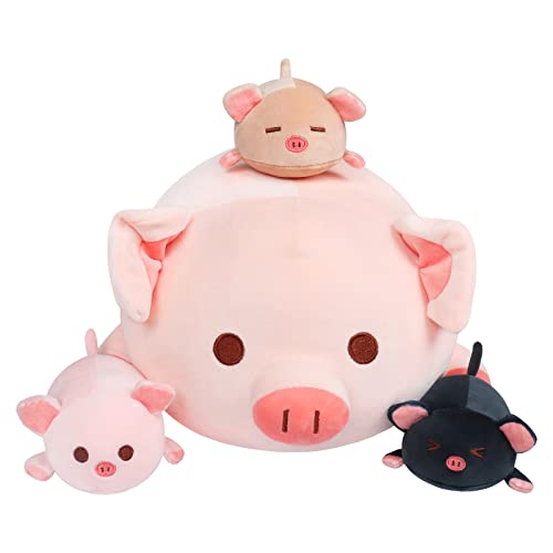 Achwishap Pig Stuffed Animal Mommy 19.6” with 3 Pig Babies Plush,4 PCS Cute Pig Plushie Pillow,Kawaii Plush Toys Soft Hugging Pillow for Kids Girls Boys Birthday Gifts Plushies(Pink Pig Family) - color: Pink Pig-mother and Kids