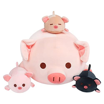 Achwishap Pig Stuffed Animal Mommy 19.6” with 3 Pig Babies Plush,4 PCS Cute Pig Plushie Pillow,Kawaii Plush Toys Soft Hugging Pillow for Kids Girls Boys Birthday Gifts Plushies(Pink Pig Family) - color: Pink Pig-mother and Kids