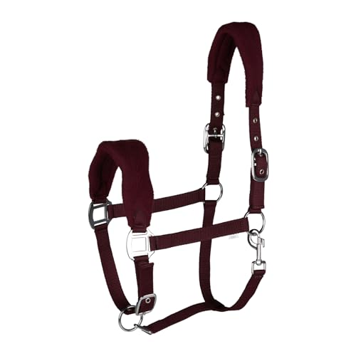 HORZE Kiel Adjustable Horse Halter with Fleece Padding - Dark Red - Cob - color: Dark Red, size: Cob