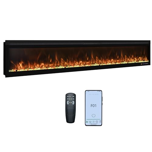 80 Inch Ultra-Thin WiFi Electric Fireplace, App/Remote Control,13X13 Flame Color Combinations, 9H Timer & Thermostat & Low Noise, Log & Crystal, 750W/1500W Fireplace Heater, Black - size: 80 Inch WiFi