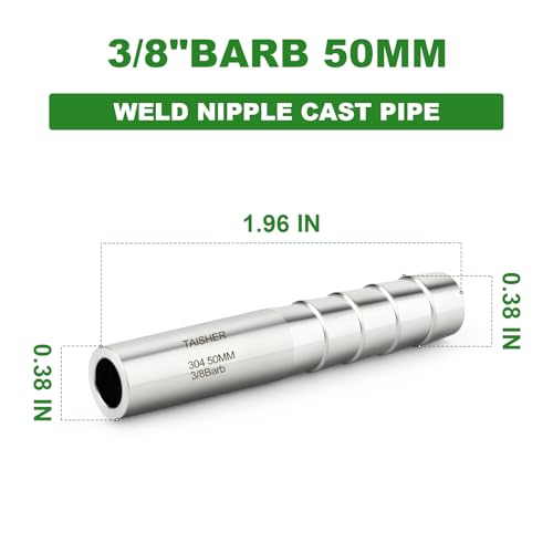 TAISHER 5PCS 304 Stainless Steel Pipe Fittings, 3/8" Barb, 2" Length Weld Nipple Cast Pipe - size: 3/8" Barb(2" Length)