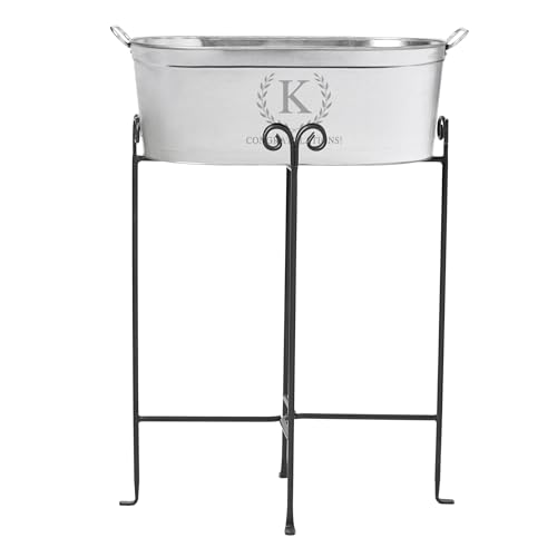 Let's Make Memories Personalized Beverage Tub - Monogram Wreath - Galvanized Drink Tub w/Stand - color: Monogram Wreath, size: With Stand