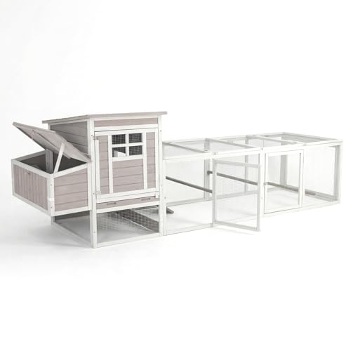 Wooden Chicken Coop with Run, Outdoor Poultry House with Removable Leak-Proof Tray, Nesting Box, Perches, Ventilation Metal Mesh, Rabbit Hutch for Small Animals, Backyard, Garden - style: 113.9"L x 32.7"W x 35.4"H