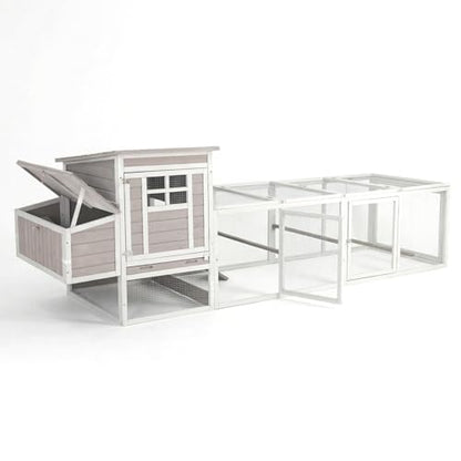 Wooden Chicken Coop with Run, Outdoor Poultry House with Removable Leak-Proof Tray, Nesting Box, Perches, Ventilation Metal Mesh, Rabbit Hutch for Small Animals, Backyard, Garden - style: 113.9"L x 32.7"W x 35.4"H