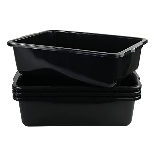 Cand 4 Pack 32 L Commercial Bus Tubs, Large Rectangle Dish Tub, Restaurant Bus Pans, Black
