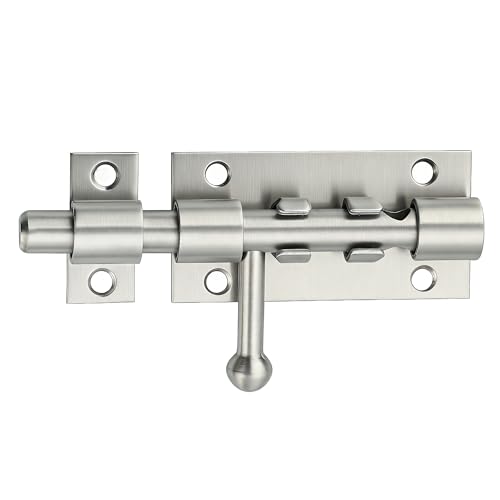 Alise 4 Inch Slide Lock SUS304 Stainless Steel Gate Latch, Slide Bolt Latch,Thickened Heavy Door Latch Lock, Black Barrel Bolt Latch, Security Slide Latch Lock MCX7004-LS - color: Brushed, size: 4 Inch (Regular)