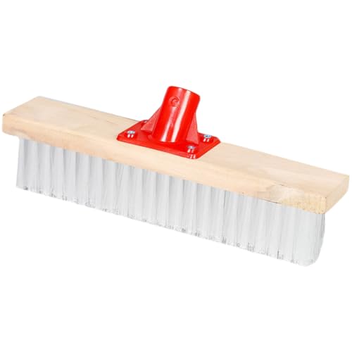Housoutil Hard Bristle Floor Scrub Brush with Long Handle, Sturdy Nylon Patio Cleaning Brush for Outdoor Deck, Bathroom, and Carpet Stain Removal, 40cm Stiff Bristle Scrubber for Heavy-Duty