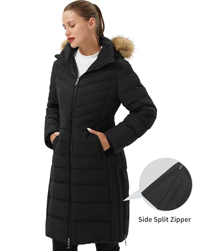 Pioneer Camp Women's Winter Coats Warm Thicken Long Puffer Jacket Waterproof Quilted Parka with Removable Faux Fur Hood - color: Black, size: Large