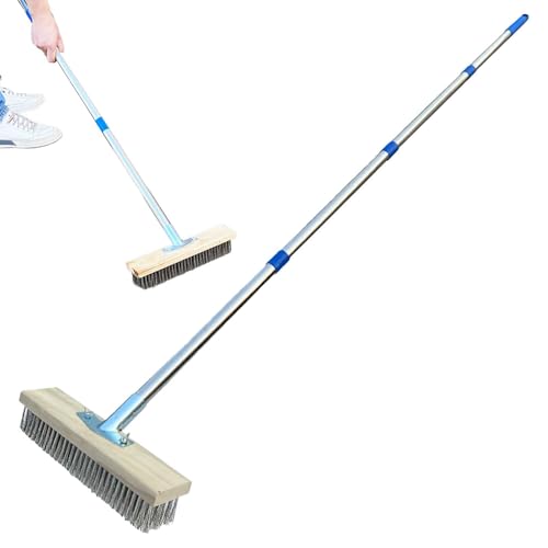 Stainless Steel Wire Scrub Brush with Long Handle, 63'' Heavy Duty Stiff Metal Bristle Scrubber Broom, Moss Remover Wire Cleaning Brushes, for Rough SurfaceConcrete Floor Patio Garden Garage - size: 30 cm