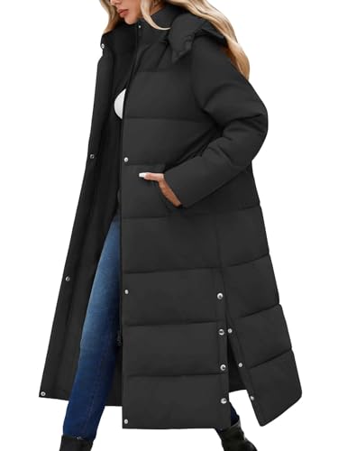 UMIPUBO Women's Long Maxi Down Coat Winter Puffer Jacket Warm Padded Outerwear Faux Fur Removable Hood Parka Full-Zip - color: Black, size: X-Large