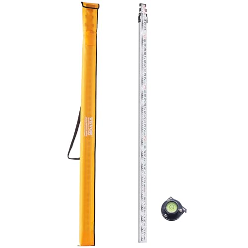 VEVOR Aluminum Grade Rod, 16-Feet/8ths 4 Sections Telescopic Measuring Rod,Double-Sided Scale 1/8in Leveling Rod Stick,Aluminum Alloy Survey Rod with Bubble Level &Carrying Bag for Houses,Walls,Floors - size: 16 FT-8ths