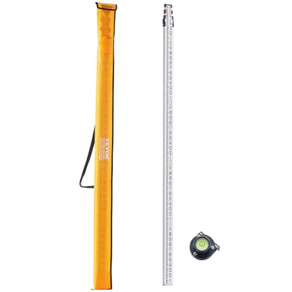 VEVOR Aluminum Grade Rod, 16-Feet/8ths 4 Sections Telescopic Measuring Rod,Double-Sided Scale 1/8in Leveling Rod Stick,Aluminum Alloy Survey Rod with Bubble Level &Carrying Bag for Houses,Walls,Floors - size: 16 FT-8ths