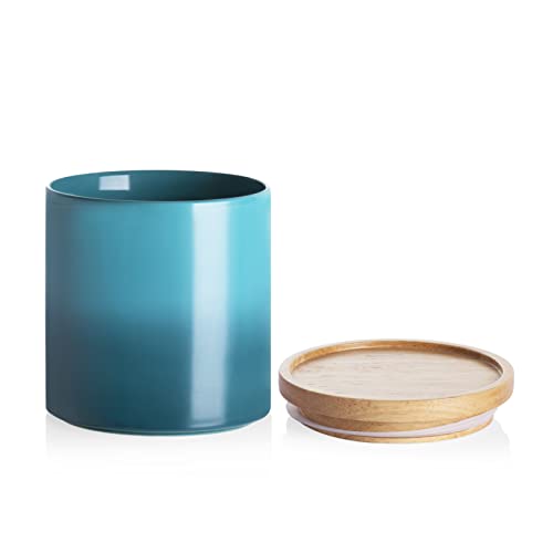 Sweejar Ceramic Food Storage Jar, Stackable Kitchen Canisters, Containers with Airtight Seal Wooden Lid for Serving Ground Coffee, Tea, Sugar, Salt and More - 16 Fl Oz (Gradient Blue)… - color: Gradient Blue, style: 16 Fl Oz (4.1"x4.4")