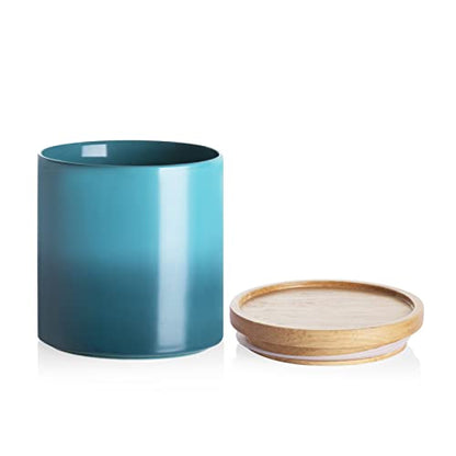 Sweejar Ceramic Food Storage Jar, Stackable Kitchen Canisters, Containers with Airtight Seal Wooden Lid for Serving Ground Coffee, Tea, Sugar, Salt and More - 16 Fl Oz (Gradient Blue)… - color: Gradient Blue, style: 16 Fl Oz (4.1"x4.4")