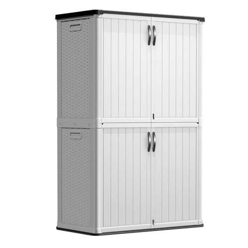 Greesum Outdoor Storage Cabinet Without Shelves, 50 cu.ft Outdoor Waterproof Storage Shed for Garden Tools, Garbage Cans, Pool Storage, White - color: White Classic, size: 50 Cuft / Classic