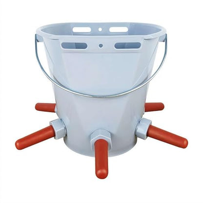 Feed Bucket,Livestock Milk Feeder Bucket 8L Large Capacity with 5 Nipple 5 Mouth Feeding Station for Lamb Calf Goat Kid Piglet Food Grade Plastic Farm Nursing Pail with Internal Scale and Handle - color: White5