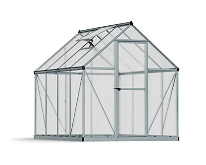 Canopia 6x8 Greenhouse Kit with Plant Hangers, Hobby Walk-in Twin-Wall UV Polycarbonate Heavy Duty Aluminum Frame, Lockable Door, Adjustable Roof Vent, Rain Gutters, Galvanized Steel Base, Mythos - color: Silver with Plant Hangers, size: 6 Ft. x 8 Ft.